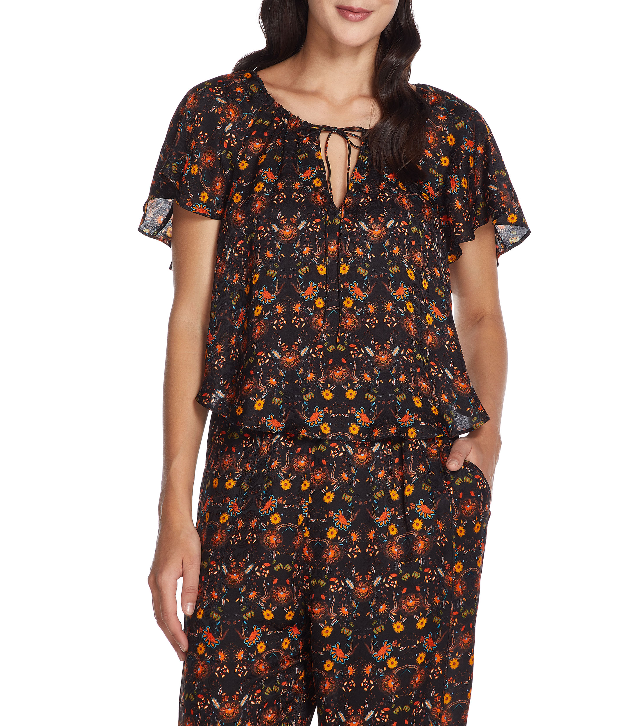Blusa estampada manga corta Mujer